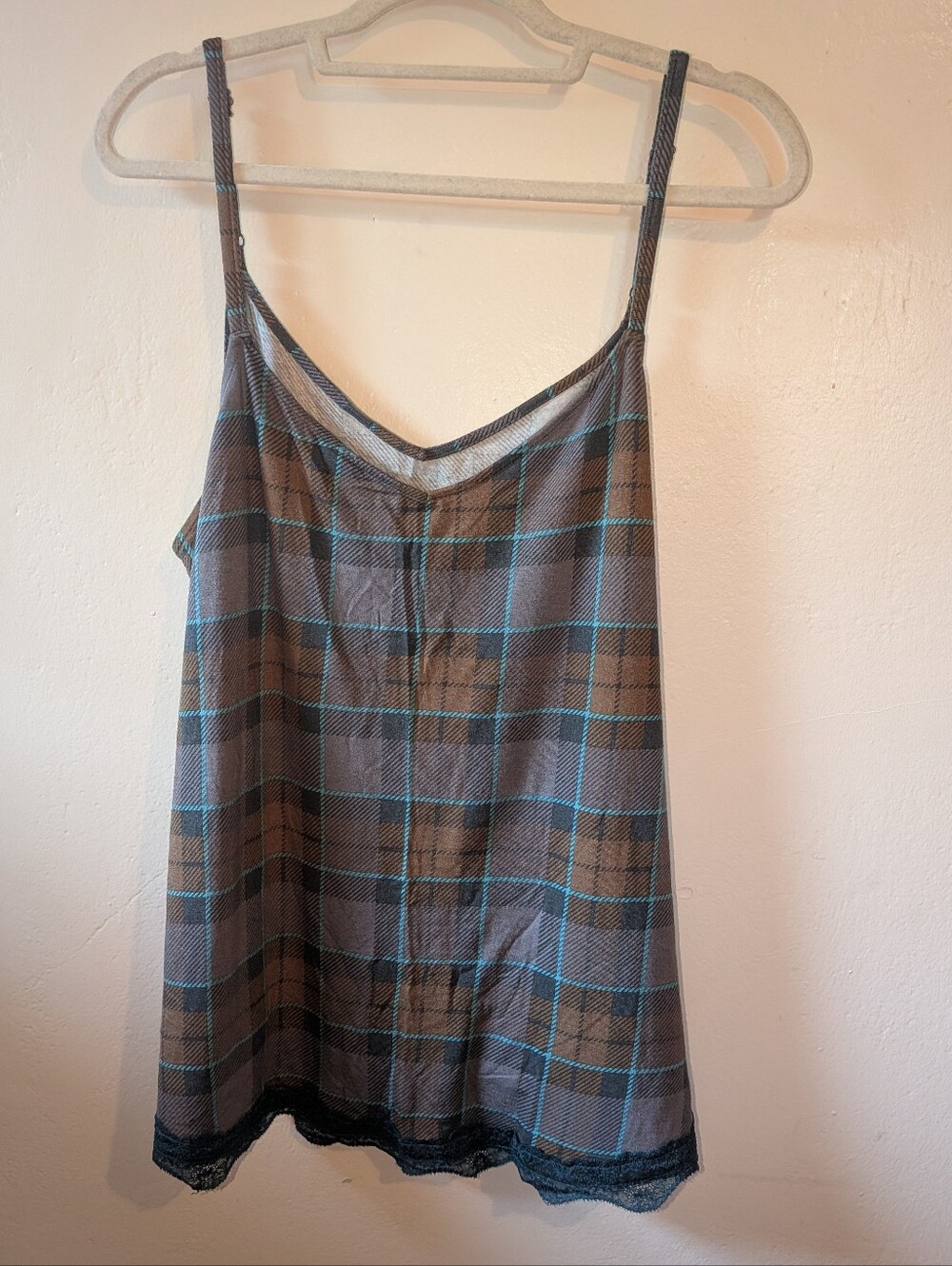 torrid Gray and Brown Plaid Cami Slip with Teal Accents Size 2